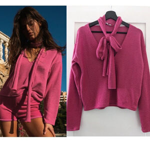 NEW Zara | Striped Sweatshirt with Tie Scarf